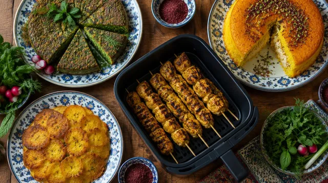 ۱۰ غذای ایرانی که در سرخکن بدون روغن عالی میشود — با زمان و دما